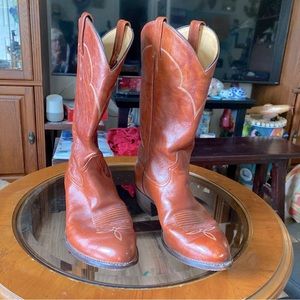 Men's Tony Lama USA Brown Leather Almond Toe Western Cowboy Boots Size: 9 EE